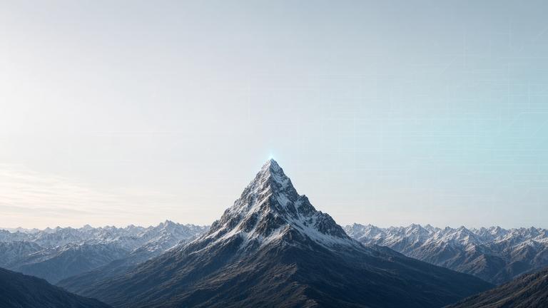 Wide view of a snow pyramid and a distant range