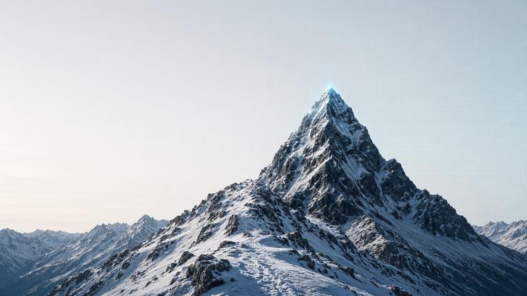 Snow ridge leading toward a distant peak