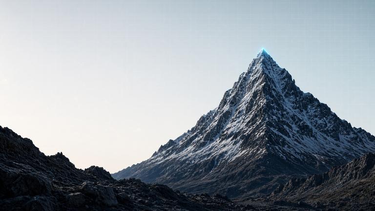 Broad snow peak under a starry sky